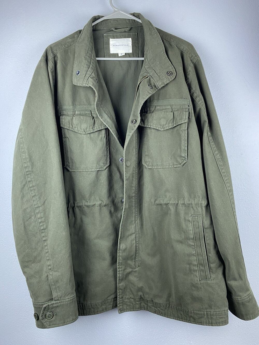 Aeropostle Olive Green Sz L Full Zip Gather Waist Button Pockets LS Jacket